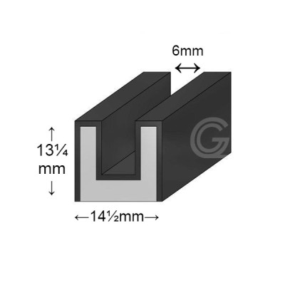 Raamloopprofiel | EPDM gevlokt | zwart | binnenmaat 6 mm | 14,5 x 13,25 mm | rol 20 meter
